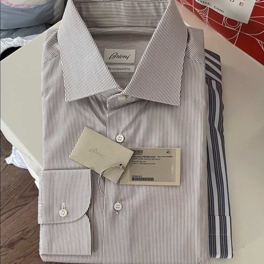 Brioni Men's Pinstripe Dress Shirt - Black and White